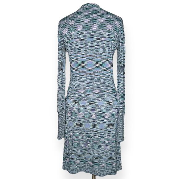 Vintage BCBGMAXAZRIA Y2K Cardigan Sweater Dress Button Up Sheath Teal Abstract - Picture 6 of 9